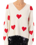 Brushed texture Love Heart Jacquard Pattern Embroidered Jumper in cream