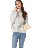 Metallic and Peals embellished snowflake pattern Soft knit Jumper in grey