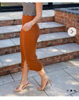 Midi Pencil Skirt in Fine Knit bodycon style in Rusty Brown