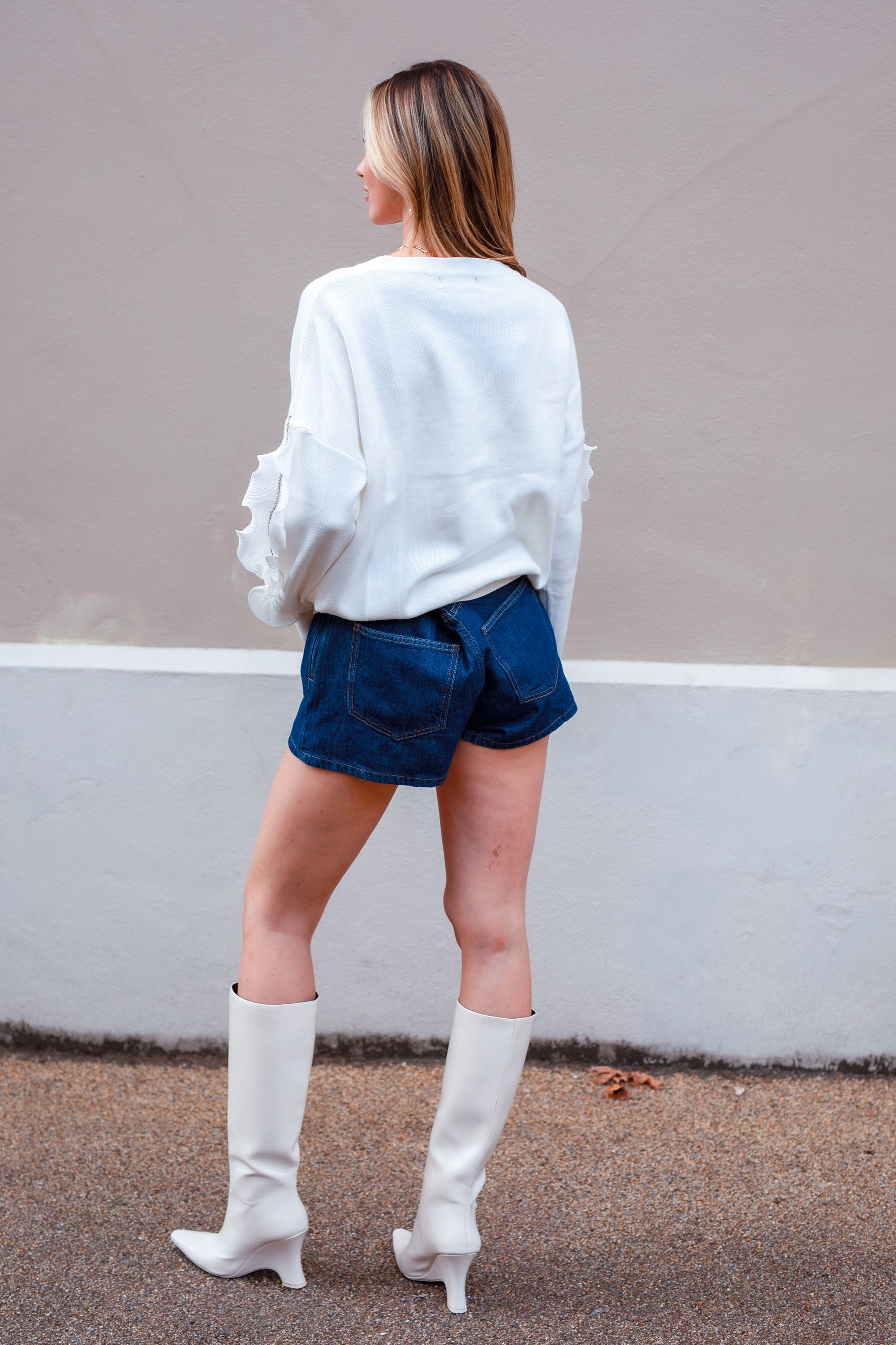 Chiffon frilled with crystal stone embellished jumper