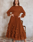 Floral Appliqué Pleated Maxi Dress with Side Tie Waist