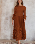 Floral Appliqué Pleated Maxi Dress with Side Tie Waist