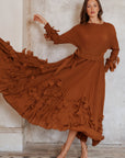Floral Appliqué Pleated Maxi Dress with Side Tie Waist