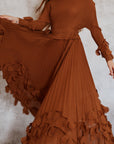 Floral Appliqué Pleated Maxi Dress with Side Tie Waist