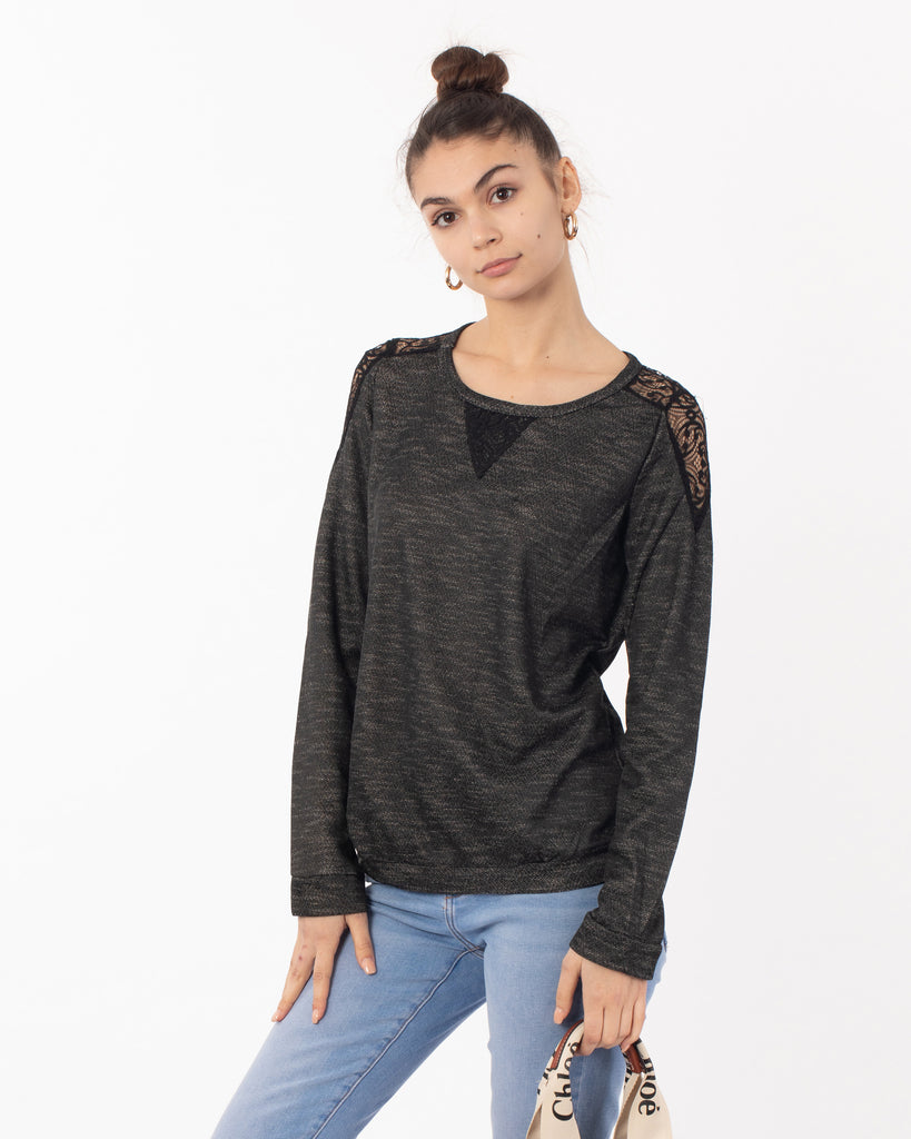 Lace Design On Shoulder & Back Sweatshirt