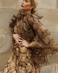 Animal Print Organza Ruffle Statement Maxi Dress