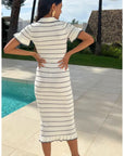 Knitted maxi dress with polo neck in Short Sleeves White colour