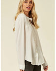 Mandarin Collar Plain color Chiffon Shirt (White)