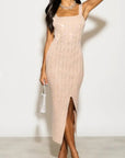 Multi Diamond Sequin Maxi Dress in Beige