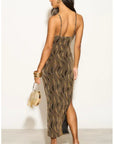 High-neck sleeveless metallic-knit with pattern print maxi dress in Gold