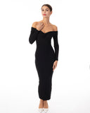 Soft Knit off the shoulder neckline long sleeves bodycon dress