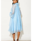 Ruffle Tie-Neck oversized midi Dress in Blue
