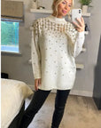 Sequin embellished front and sleeves design jumper in white