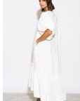 Oversized Puff Sleeves ruffle hem design Maxi dress