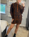 Fine Knit Leopard Print Pattern design Jumper in Coffee Brown