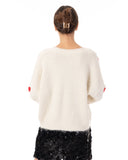 Brushed texture Love Heart Jacquard Pattern Embroidered Jumper in cream