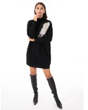 Multi Diamonded and Sequin design pattern Embroidered Long Jumper in Black