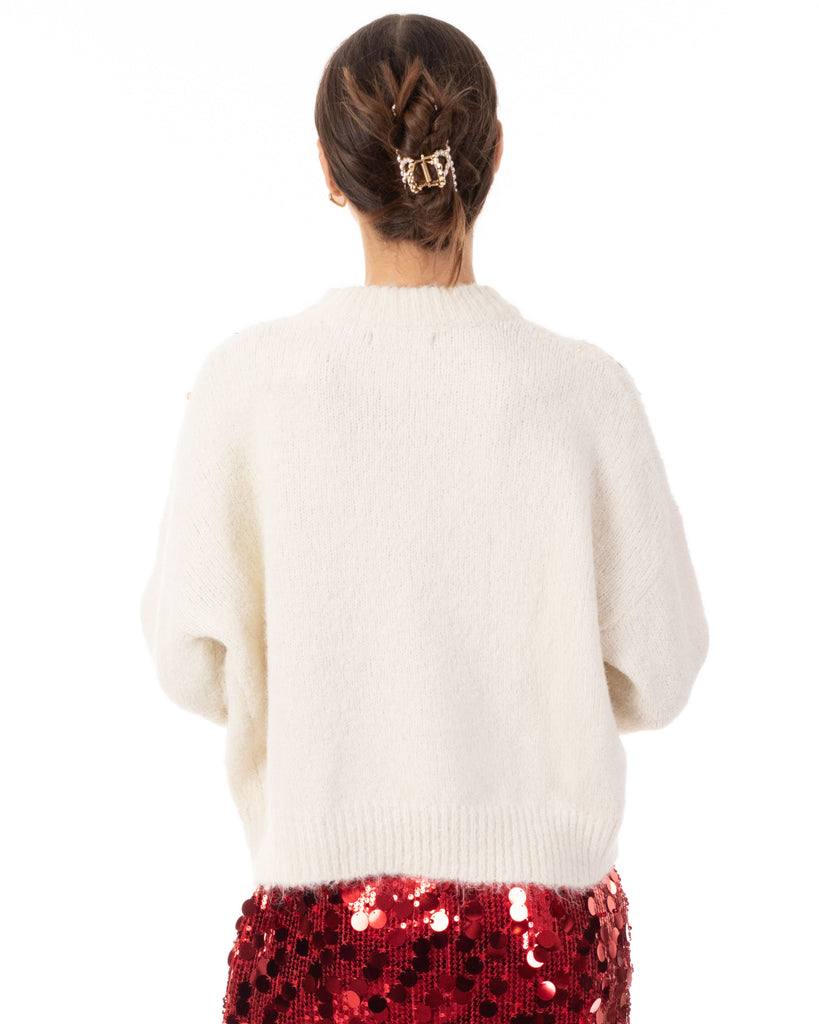 Multi color disco Sequin embellished design Soft knit jumper in cream