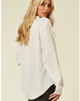Mandarin Collar Plain color Chiffon Shirt (White)