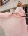 Pleated long dress with organza pleated cape sleeves in Light Pink