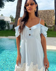 Floral Crochet Lace hem ccold shoulder dress