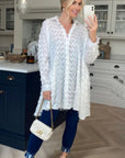 White color Oversized shirt dress in multi tassel stripe design fabric