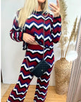 Zig Zag Print crop top and trousers tracksuits