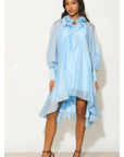 Ruffle Tie-Neck oversized midi Dress in Blue