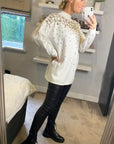 Sequin embellished front and sleeves design jumper in white