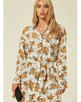 Yellow floral print shirt dress