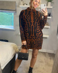 Fine Knit Leopard Print Pattern design Jumper in Coffee Brown