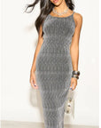Scooped-neck sleeveless metallic-knit maxi dress in Sliver