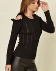 Frilled Cold Shoulder jumper top (Black)