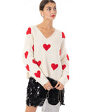 Brushed texture Love Heart Jacquard Pattern Embroidered Jumper in cream