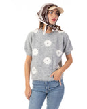 Floral Pattern Embroidered Soft knit Short Sleeves Jumper in Grey