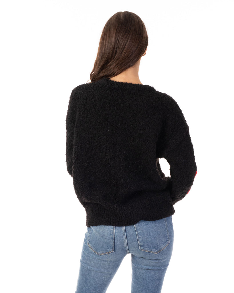 Floral Pattern Embroidered Soft knit Long Sleeves Jumper in black