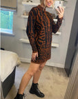 Fine Knit Leopard Print Pattern design Jumper in Coffee Brown