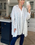 White color Oversized shirt dress in multi tassel stripe design fabric