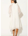Ruffle Tie-Neck oversized midi Dress in White