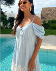 Floral Crochet Lace hem ccold shoulder dress