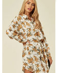 Yellow floral print shirt dress