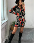 metallic gold trim Chain and Aztec Print Dress