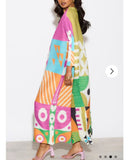 Multi Color Print Pleated Dress in three quarter sleeves in Patch Print