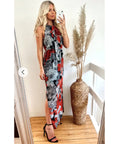 Black Floral Maxi Dress with side split detail
