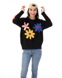 Floral Pattern Embroidered Soft knit Long Sleeves Jumper in black