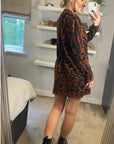 Fine Knit Leopard Print Pattern design Jumper in Coffee Brown