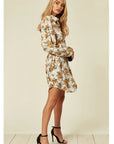 Yellow floral print shirt dress