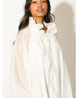 Ruffle Tie-Neck oversized midi Dress in White