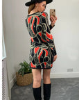metallic gold trim Chain and Aztec Print Dress