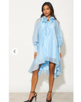 Ruffle Tie-Neck oversized midi Dress in Blue